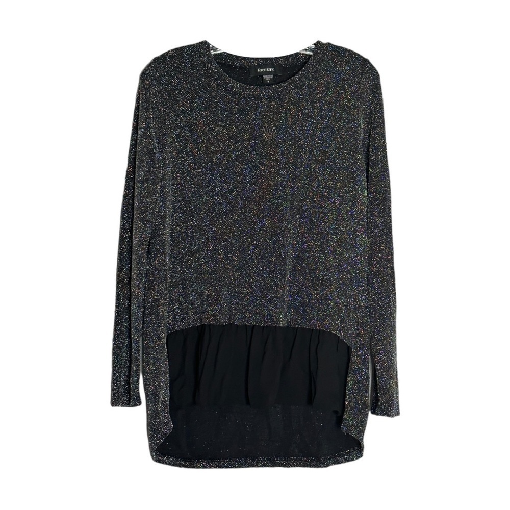 Karen Kane Black Mixed Media Holiday Glitter Sparkle Oversized Top Size S NWT